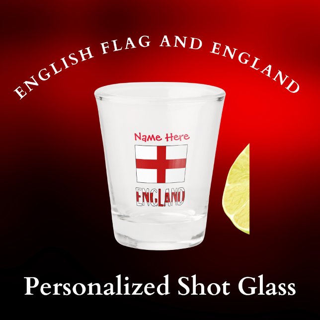 Copo De Shot Personalização Vermelha de Sinalizador Inglês e In (Shot glass and English Flag or St. George Cross and word ENGLAND below in flag colors. Name above.)