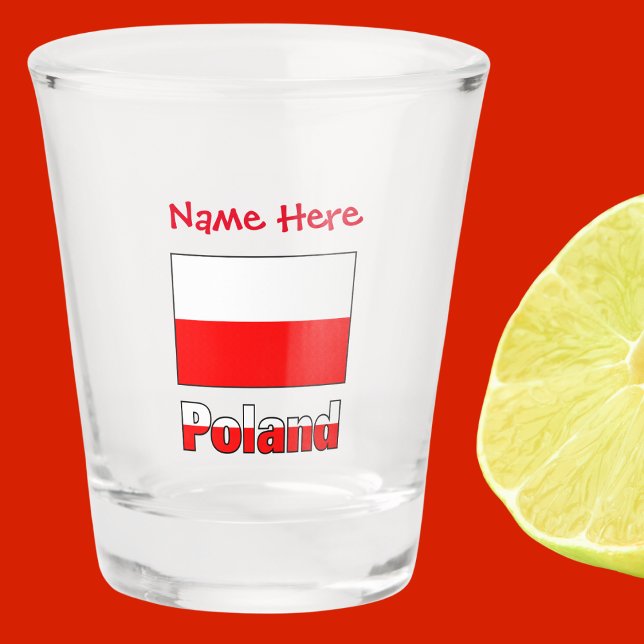 Copo De Shot Personalização Vermelha de Sinalizador Polonês e P (Shot glass with the Polish flag and the word POLAND below in red and white. Above add a name.)