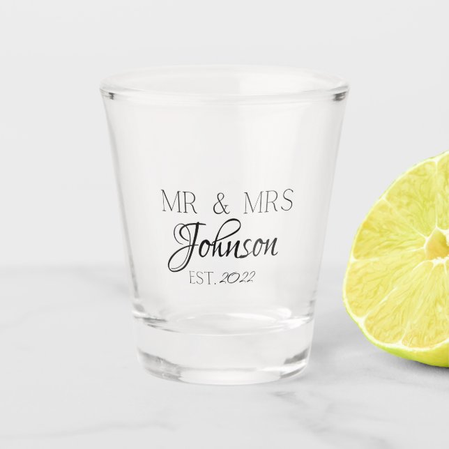 Copo De Shot Personalizado Sr. & Sra. Wedding Shot Glass (Frente)