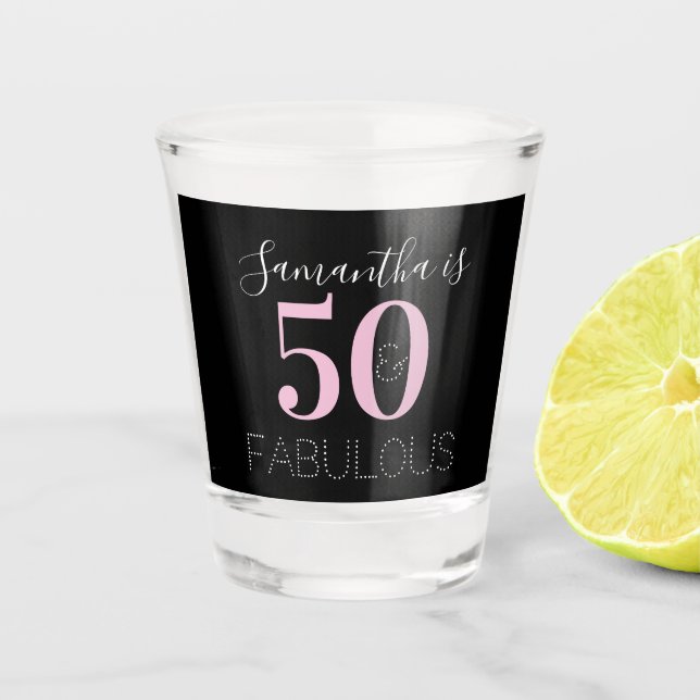 Copo De Shot Personalized 50 and fabulous Black Pink Birthday (Frente)