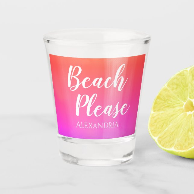 Copo De Shot Personalized Beach Please Orange Pink Ombre (Frente)