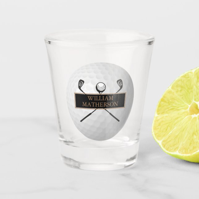 Copo De Shot Personalized Gold and Black Golf Ball Classic (Frente)