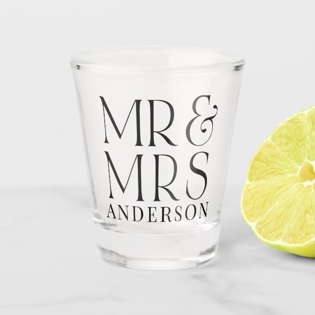 Copo De Shot Personalized Mr & Mrs Surname & Date (Frente)