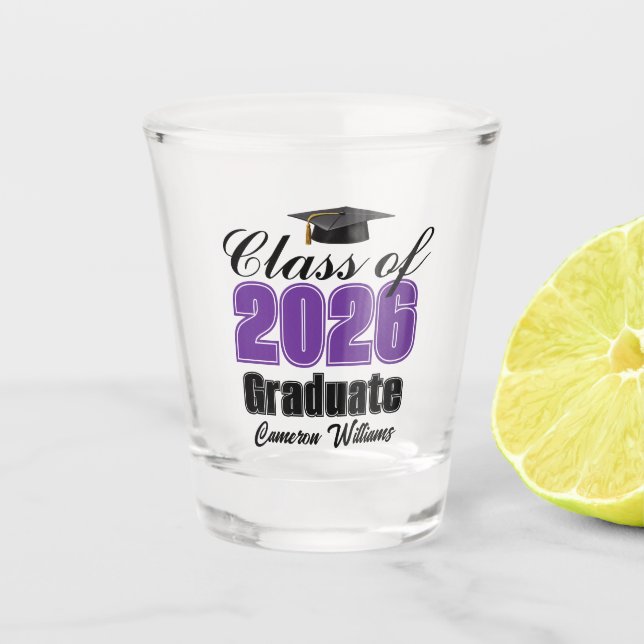 Copo De Shot Personalized Purple Class of 2026 Graduation Party (Frente)