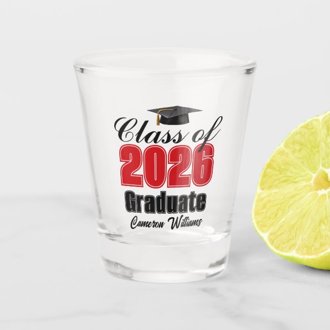 Copo De Shot Personalized Red Class of 2026 Graduation Party (Frente)