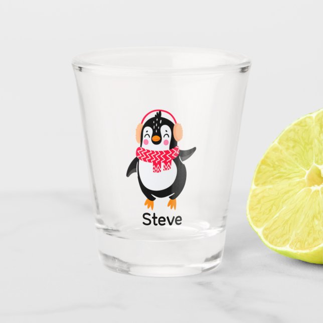 Copo De Shot Pinguim Jolly Natal em Scarf com Malgas (Frente)