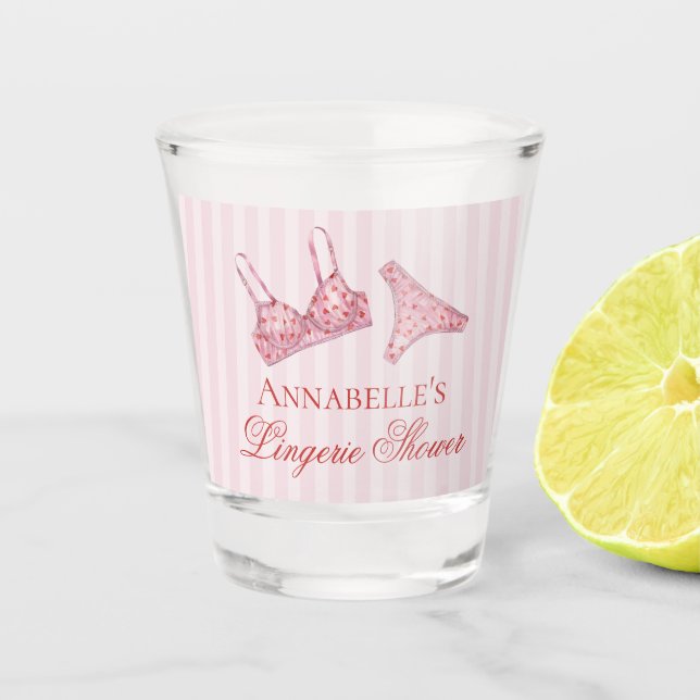 Copo De Shot Pink & Red Heart Lingerie Shower Bachelorett Favor (Frente)