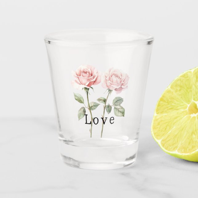 Copo De Shot Pink Roses Floral Love (Frente)
