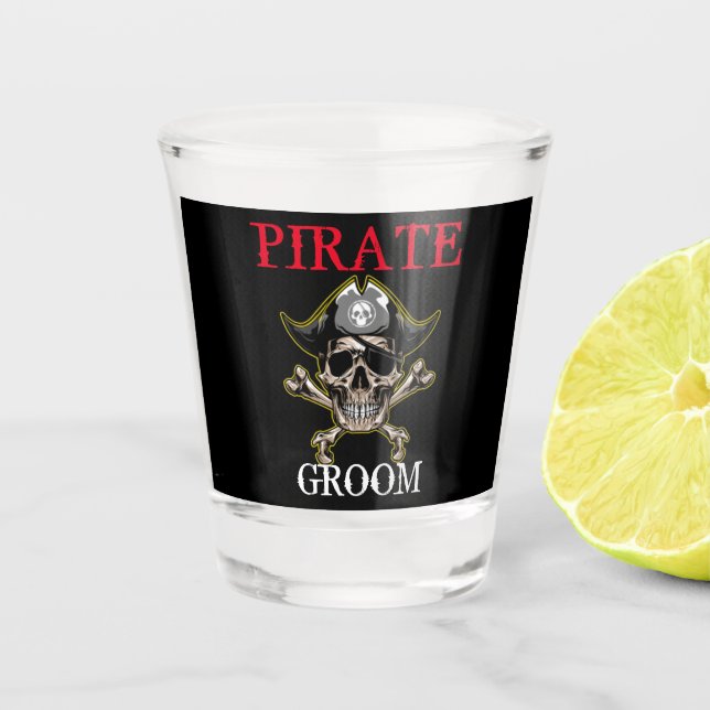 COPO DE SHOT PIRATE SKULL GROOM CROSS BONES PRETO (Frente)