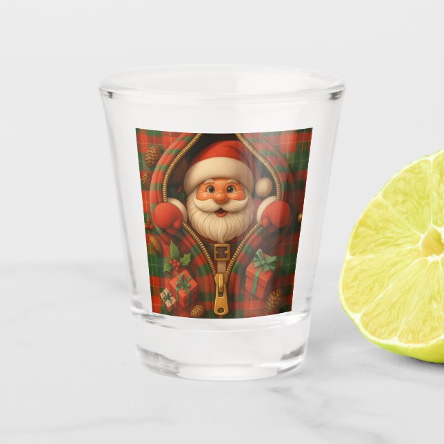 Copo De Shot Plaid Santa Claus Christmas Design  (Frente)