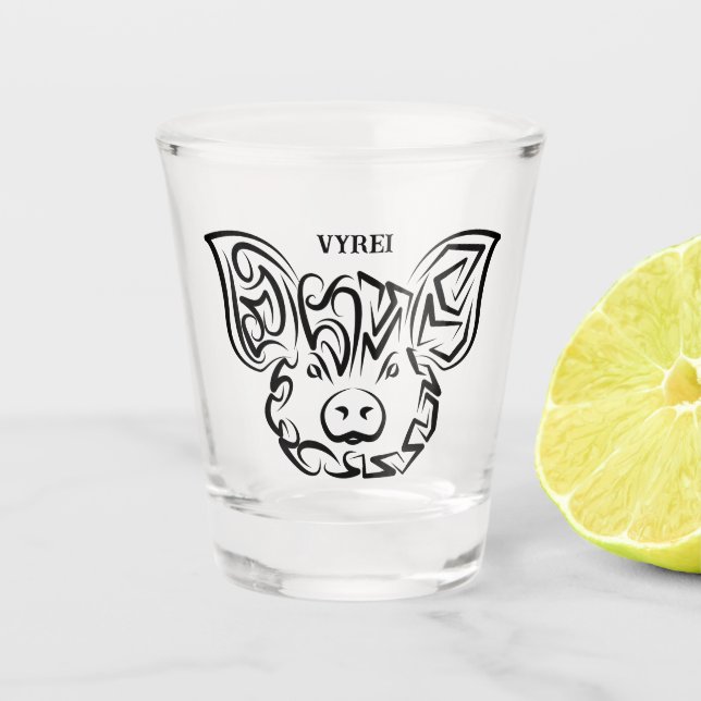 Copo De Shot Porco Tribal Negro e Branco (Frente)