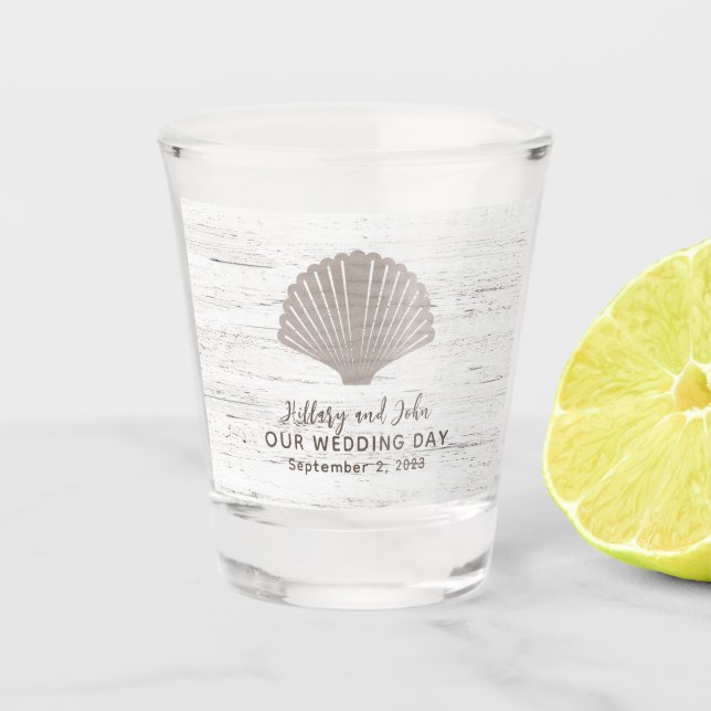 Copo De Shot Praia Pensava Casamento de Madeira Grain (Frente)