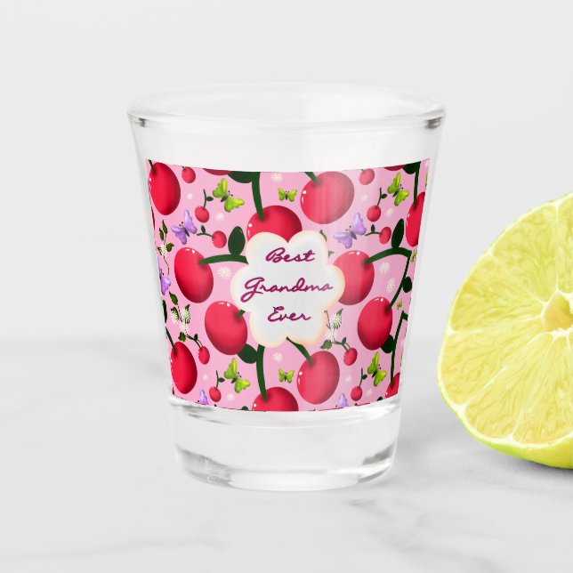 Copo De Shot Presente com padrão de cerejeira floral rosa brilh (Frente)