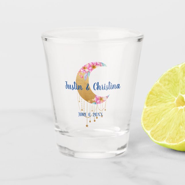 Copo De Shot Presente de Casamento Personalizável Lua Dourada (Frente)