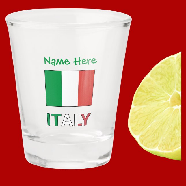 Copo De Shot Presente Personalizado Dia da República Bandeira I (Italian flag on a shot glass with the word ITALY below in flag colors. Add a name above.)