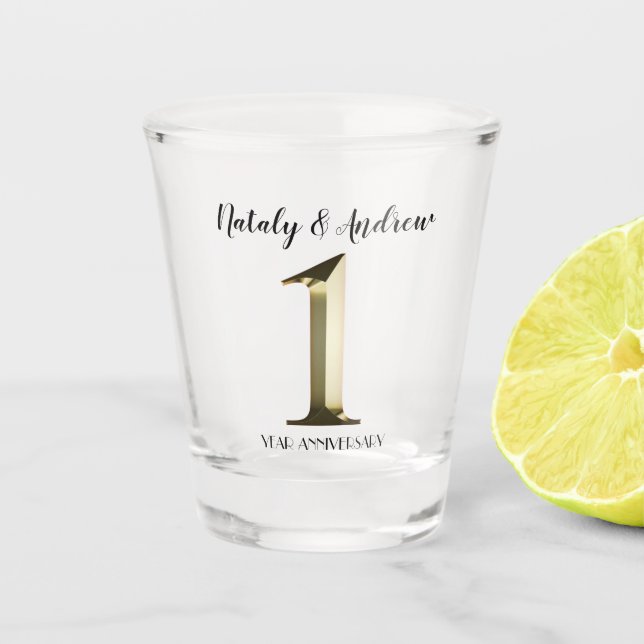 Copo De Shot Primeiro aniversário de casamento do ouro metálico (Frente)