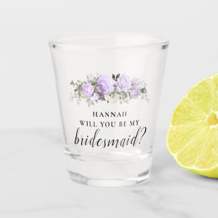 Copo De Shot Proposta de Bridesmaid Floral Púrpura