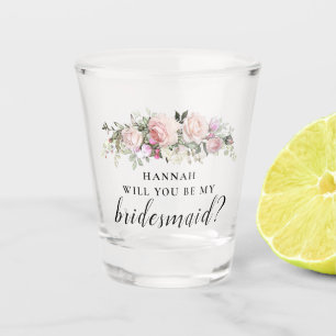 Copo De Shot Proposta de Bridesmaid Floral Rosa