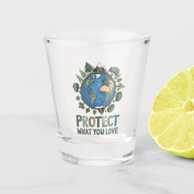 Copo De Shot Proteja o que você ama" Design da Terra ambiental (Frente)