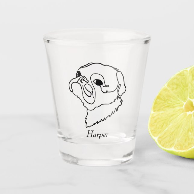 Copo De Shot Pug de Arte de Linha Personalizável (Frente)
