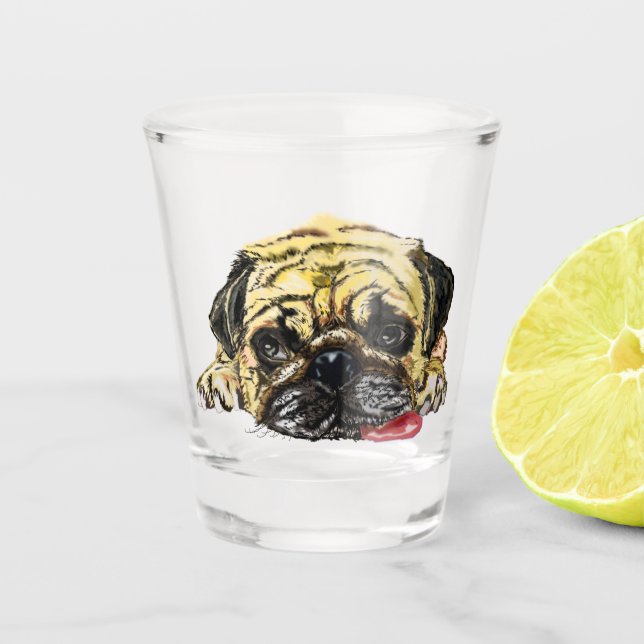 Copo De Shot Pug Dog Shot Glass Engraçado (Frente)