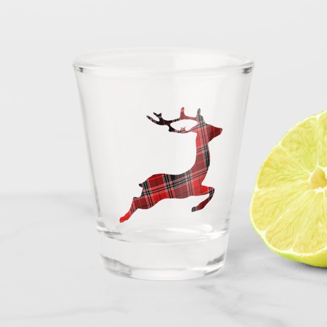 Copo De Shot Pulando Tartan Reindeer (Frente)