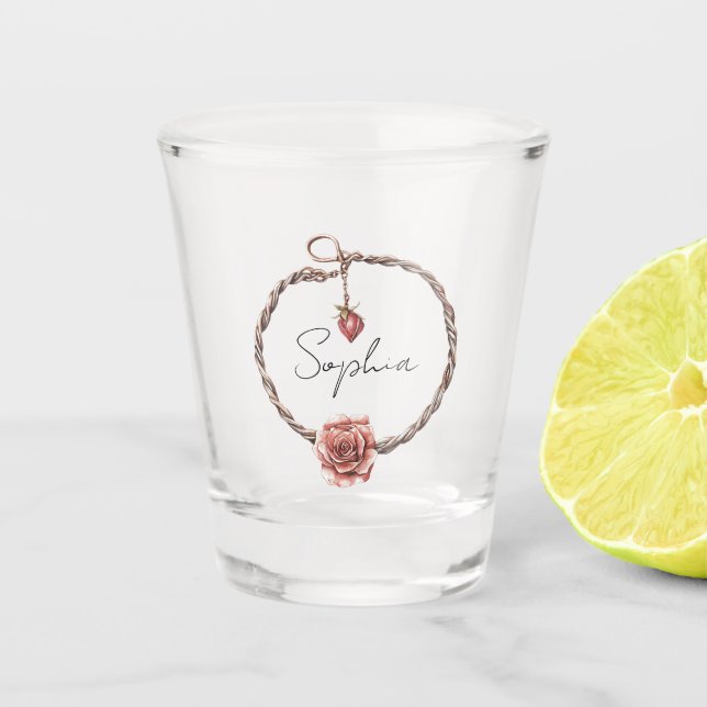 Copo De Shot Pulseira de Encanto Rosa Vermelha (Frente)