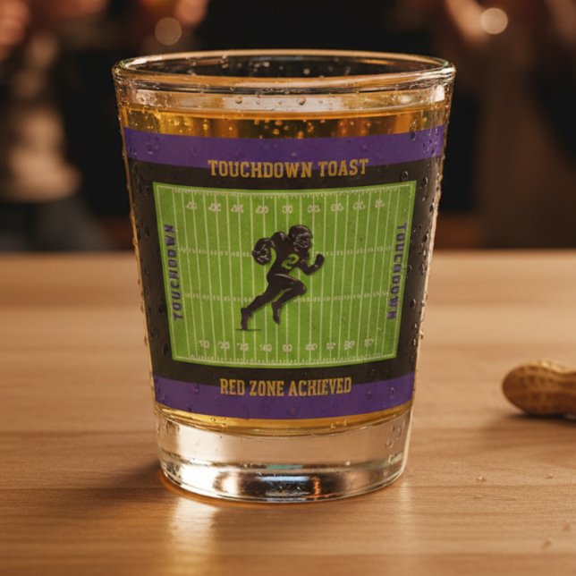Copo De Shot Purple Football Sports Party Red Zone Toast (Sleek purple and black football themed shot glass)