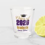 Copo De Shot Purple Gold Class of 2026 Custom Graduation Party<br><div class="desc">Customize your own purple and gold Class of 2026 graduate shot glass for a high school or college graduation party. Cool varsity letters for the year on a great custom commemorative keepsake for seniors.</div>