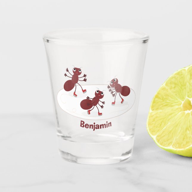 Copo De Shot Quadrinhos de gelo de formigas vermelhas felizes (Frente)