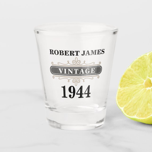 Copo De Shot Qualquer Vintage de Aniversário (Frente)