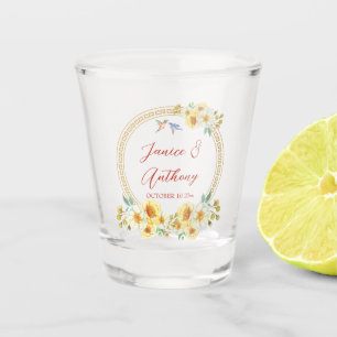 Copo De Shot Quartel de casamento chinês, amarelo pássaro flora