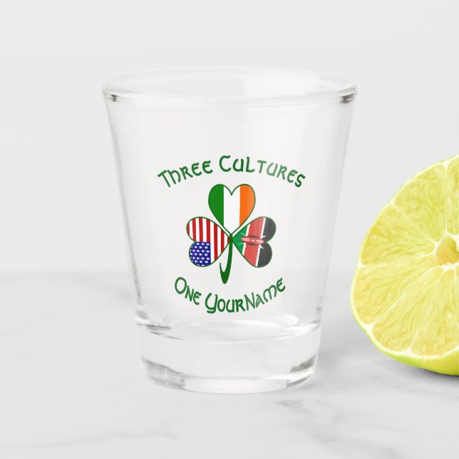 Copo De Shot Queniano Irish American Flag Shamrock personalizad (Frente)
