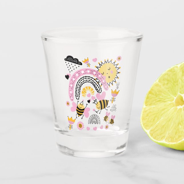 Copo De Shot Rainhas Bees Bonitas BFF, Menina, Presentes Rosa (Frente)