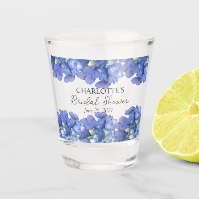 Copo De Shot Ramos de Hortênsias Azuis Personalizados para Chá  (Frente)