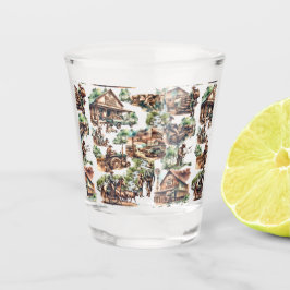 Copo De Shot Ranch Ocidental ou Cena de Fazenda do País