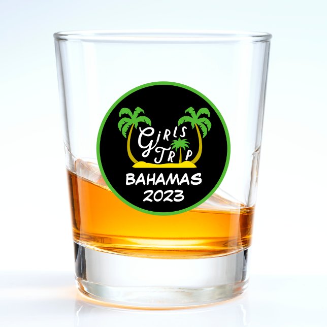 Copo De Shot Raparigas Trip Bahamas Ilhas Caribes (Girls Trip Bahamas Vacation Caribbean Island Beach Palm Tree Shot Glass)