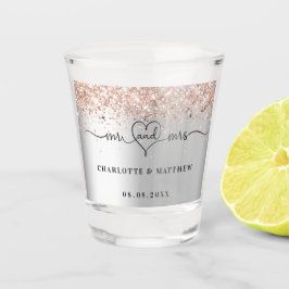 Copo De Shot Recém-casados sr sra rosa prata casamento dourado