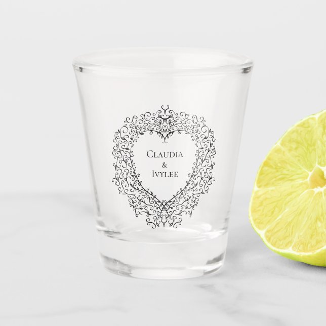 Copo De Shot Red Black Wedding Gothic Heart Belo Elegante (Frente)