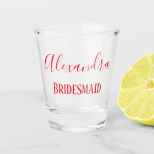 Copo De Shot Red Lettering Bridesmaid Keepsaame