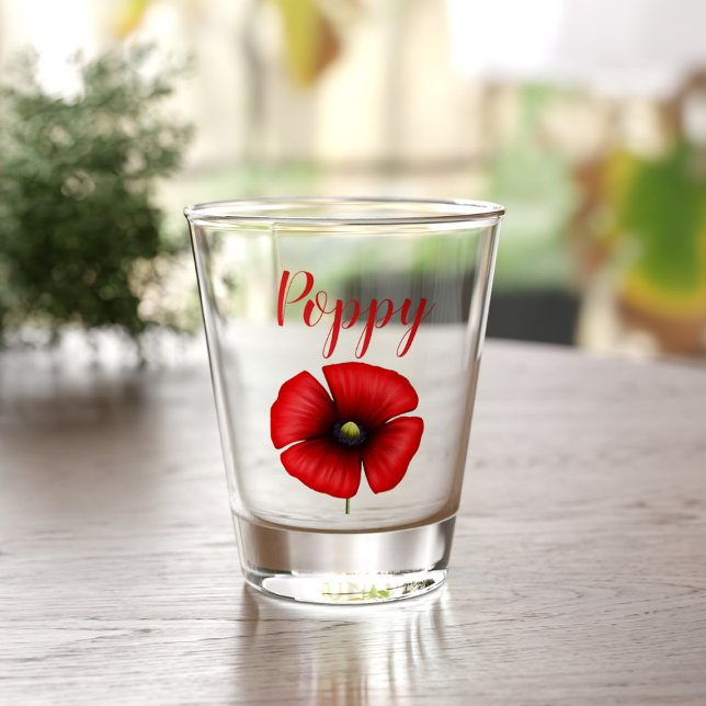 Copo De Shot Red Poppy August Birth Flower Shot Glass (Pop your name on this cute poppy shot glass)