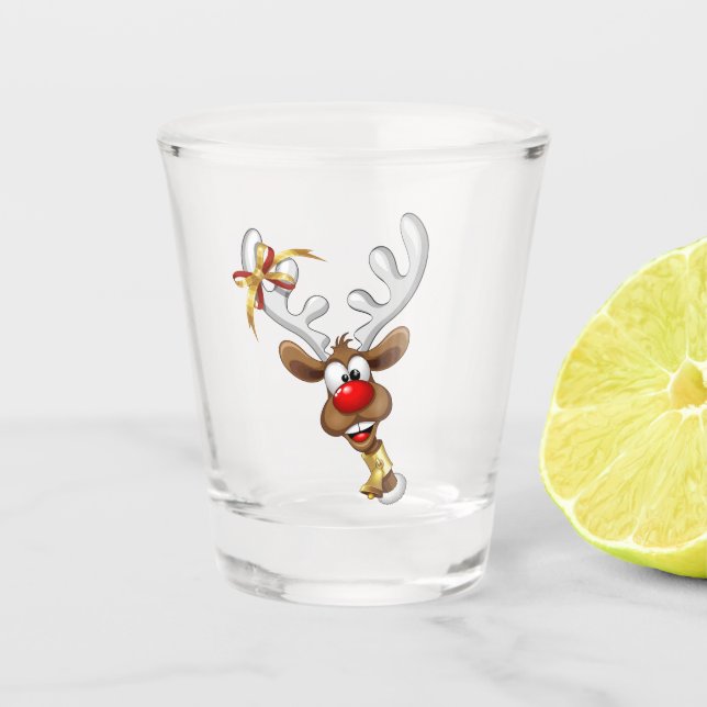 Copo De Shot Rena de Natal Engraçada Espiando Meme de Natal (Frente)