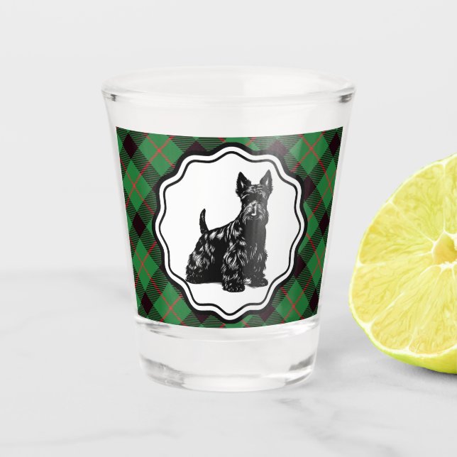 Copo De Shot Retro Scottish Terrier Green Xadrez (Frente)