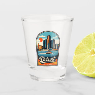 Copo De Shot Retro Viagem Detroit Michigan Paisagem Urbana Marg