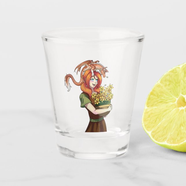 Copo De Shot Reunindo Flores com um Dragão (Frente)