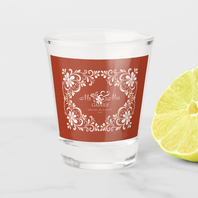 Copo De Shot Romântico Vermelho Sr. e Sra. Wedding Shot Glass (Frente)