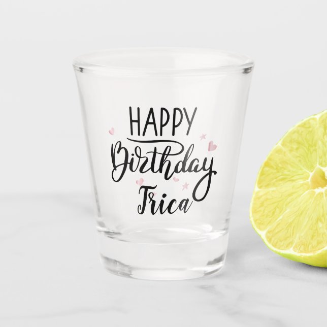 Copo De Shot Rosa de aniversário personalizado Dourado (Frente)