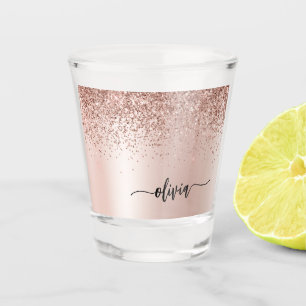 Copo De Shot Rosa Dourado - Brilho Rosa Bege Glitter Metal Mono