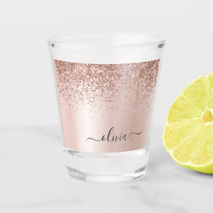 Copo De Shot Rosa Dourado - Brilho Rosa Bege Monograma Nome em 