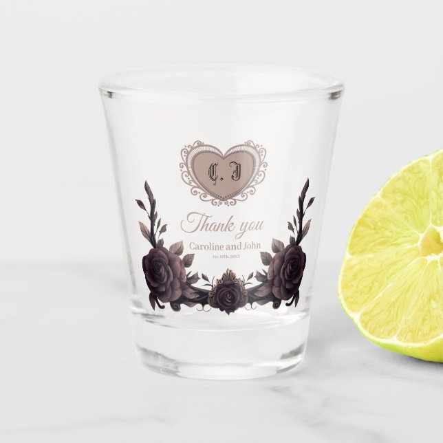 Copo De Shot Rosas de safra romântica. (Frente)